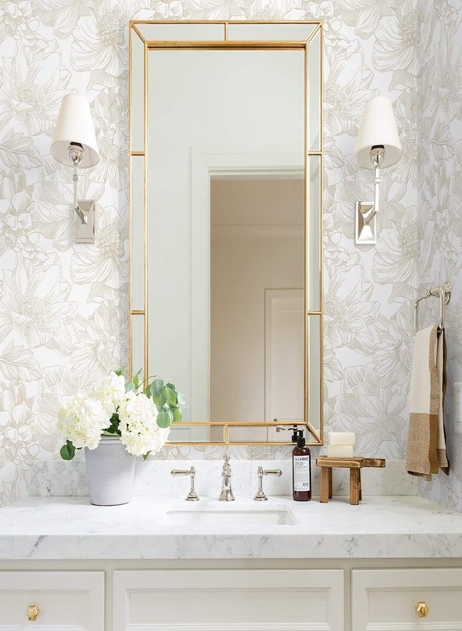 Ismoon Large Floral Peel and Stick Wallpaper Boho Beige Contact Paper 17.3inx6.5ft Neutral Wall Paper Removable Self Adhesive Wallpaper Bedroom Cabinet Bathroom Waterproof Mural Wall Decor Vinyl Roll - Image 4
